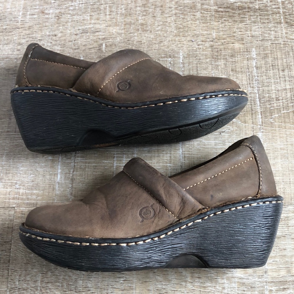 Born Slip-On Wedge Leather Clogs